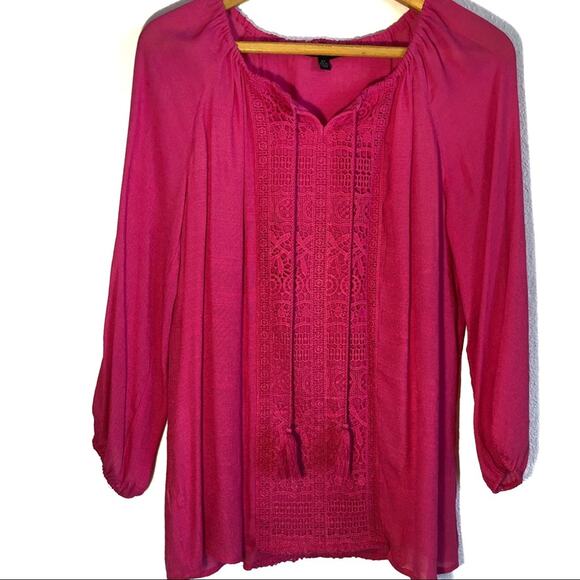 Zac & Rachel pink bohemian top crochet detail long sleeve solid tasseled Small - Picture 1 of 3